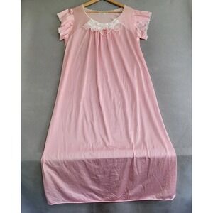 VTG Pink Silky Nylon Satin Long Night Gown Women's Size 26 Made In USA